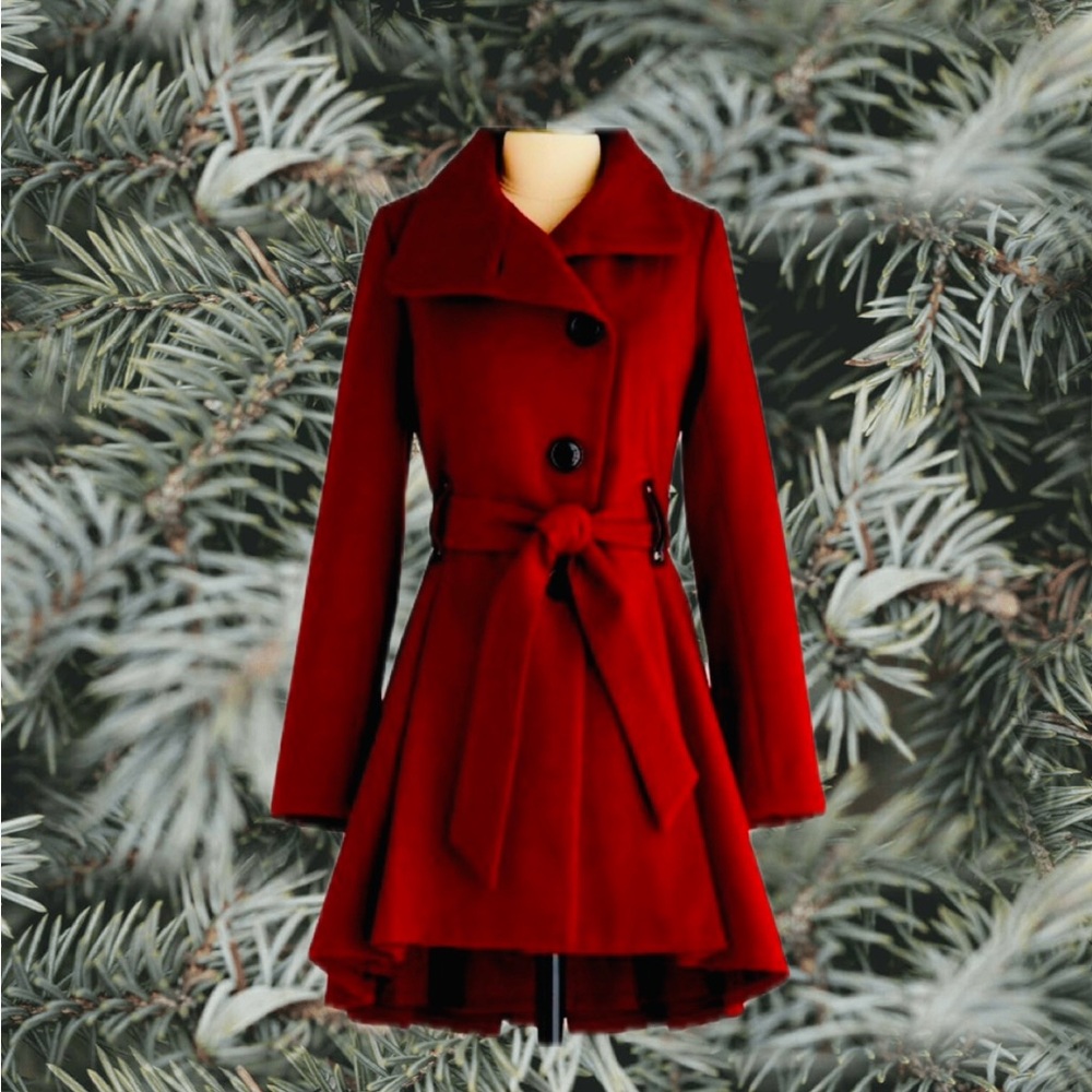 “Winterberry” Deep Red Fitted Pea Coat NWOT 2X Steve Madden X MOD Cloth!
